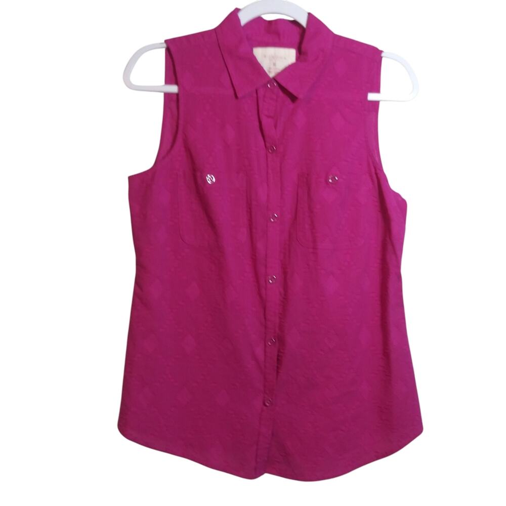 Sonoma Very Berry Sleeveless Button Up Western Embroidered Top Size M